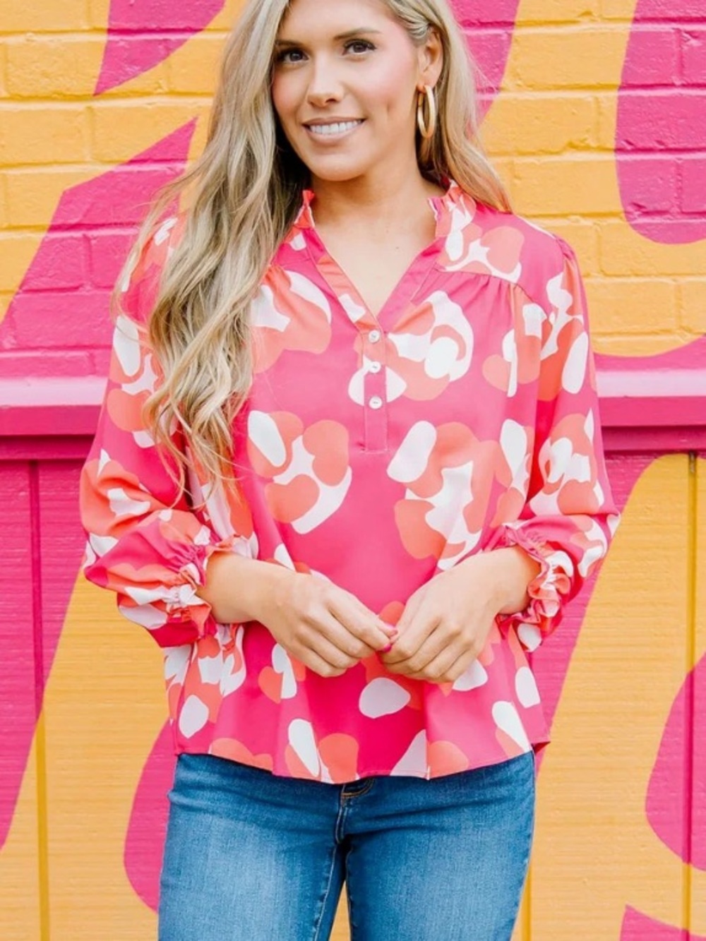 MICHELLE MCDOWELL gianna top in spot on pink EUC medium
